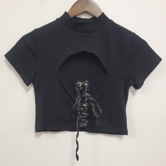 Hot Topic Tops - Hot Topic Womens Cutout Lace Up Top Size XL Goth Whimsigoth Witchy Alternative